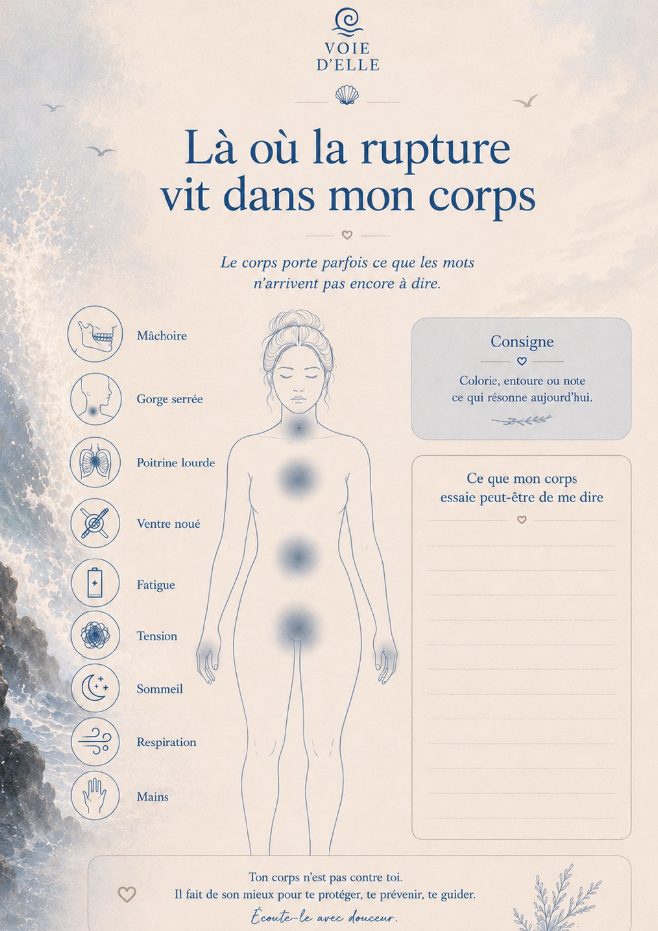 Aperçu du carnet Se reconstruire après une rupture — Là où la rupture vit dans mon corps, schéma corporel