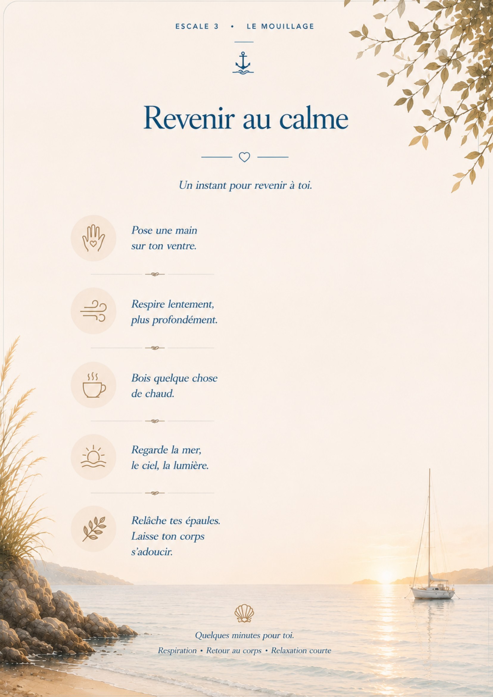 Aperçu du carnet Les Rivages Intérieurs — Escale III, Revenir au calme